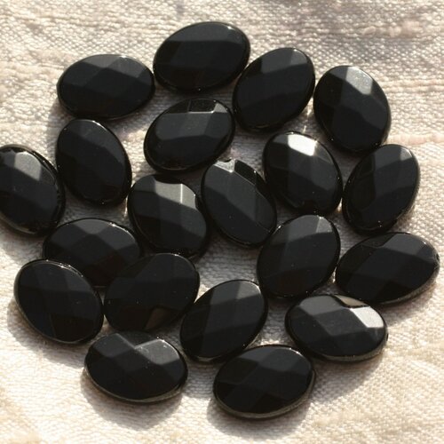 Fil 39cm 28pc env - perles de pierre - onyx noir ovales facettés 14x10mm