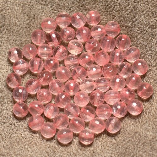 Fil 39cm 63pc env - perles de pierre - quartz rose boules facettées 6mm aa