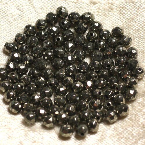 Fil 39cm 93pc env - perles de pierre - pyrite boules facettées 4mm