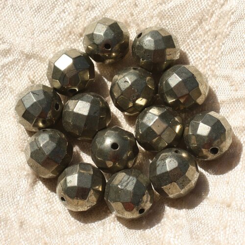 Fil 39cm 31pc env - perles de pierre - pyrite boules facettées 12mm