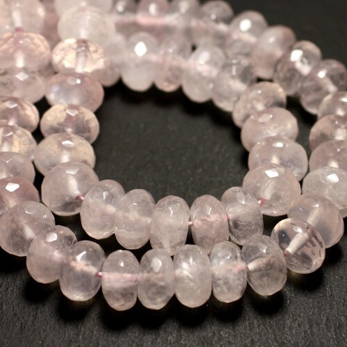 Fil 39cm 61pc env - perles de pierre - quartz rose rondelles facettées 10x6mm