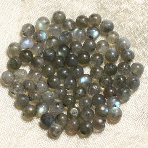 Fil 40cm 75pc env - perles de pierre - labradorite boules 4-5mm