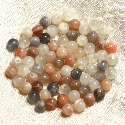 Fil 40cm 64pc env - perles pierre de lune orientale multicolore boules 6mm