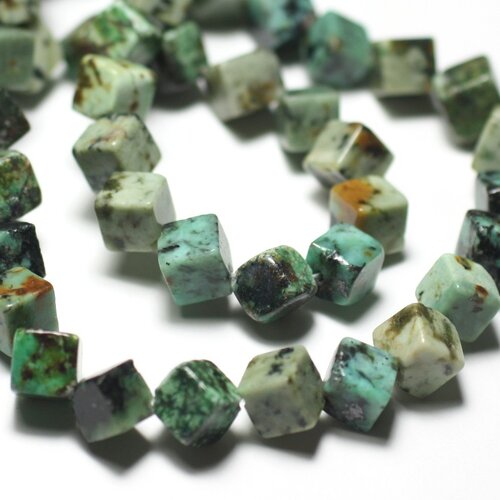 Fil 39cm 50pc env - perles de pierre - turquoise afrique cubes 8x6mm