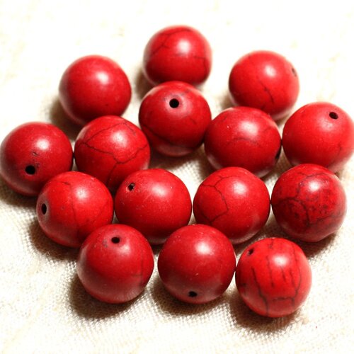 Fil 39cm 26pc env - perles de pierre turquoise synthèse reconstituée boules 14mm rouge