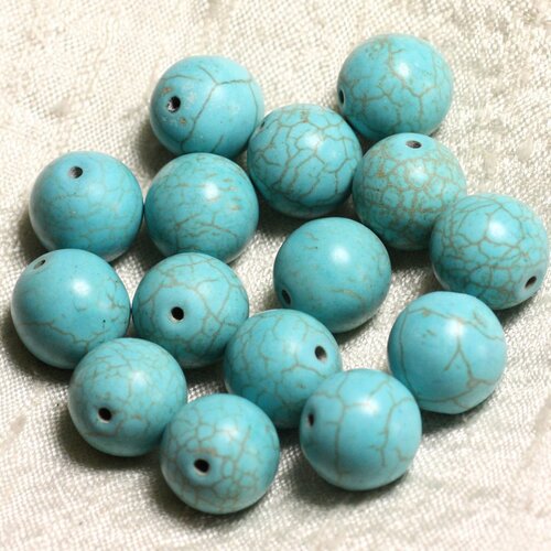 Fil 39cm 26pc env - perles de pierre turquoise synthèse reconstituée boules 14mm bleu turquoise