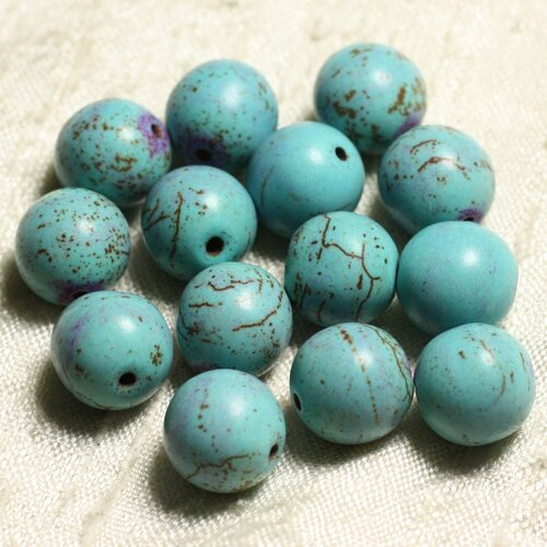 Fil 39cm 31pc env - perles de pierre turquoise synthèse reconstituée boules 12mm bleu turquoise