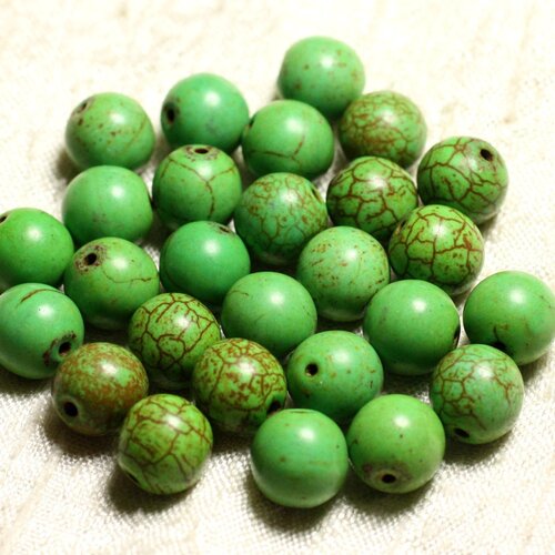 Fil 39cm 37pc env - perles de pierre turquoise synthèse reconstituée boules 10mm vert