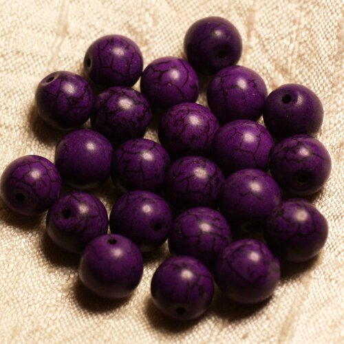 Fil 39cm 37pc env - perles de pierre turquoise synthèse reconstituée boules 10mm violet