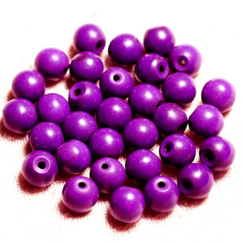 Fil 39cm 48pc env - perles de pierre turquoise synthèse reconstituée boules 8mm violet