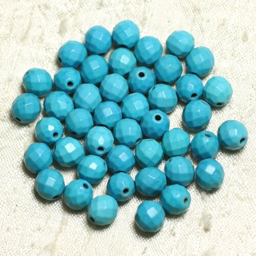 Fil 39cm 48pc env - perles de pierre turquoise synthèse reconstituée boules facettées 8mm bleu turquoise