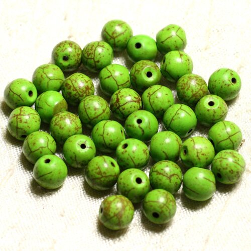 Fil 39cm 48pc env - perles de pierre turquoise synthèse reconstituée boules 8mm vert