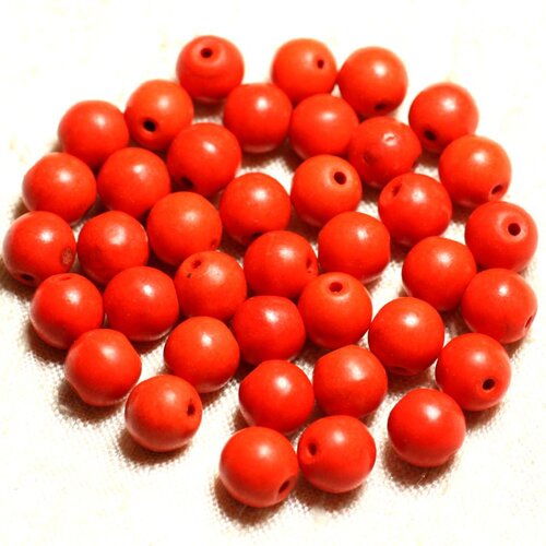 Fil 39cm 48pc env - perles de pierre turquoise synthèse reconstituée boules 8mm orange