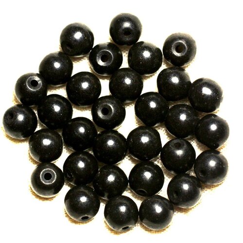 Fil 39cm 48pc env - perles de pierre turquoise synthèse reconstituée boules 8mm noir