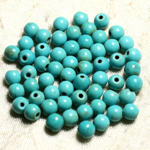 Fil 39cm 63pc env - perles de pierre turquoise synthèse reconstituée boules 6mm bleu turquoise
