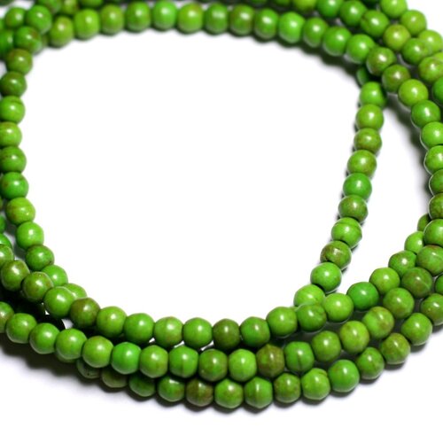 Fil 39cm 92pc env - perles de pierre turquoise synthèse reconstituée boules 4mm vert