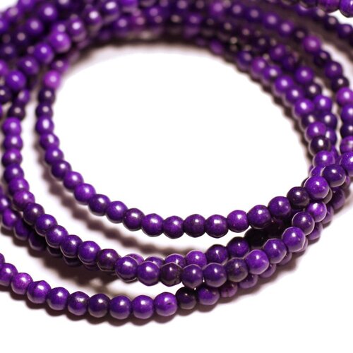 Fil 39cm 92pc env - perles de pierre turquoise synthèse reconstituée boules 4mm violet