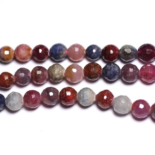 Fil 39cm 63pc env - perles de pierre - rubis et saphir boules facettées 6mm