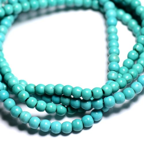 Fil 35cm 92pc env - perles pierre turquoise synthese boules 4mm bleu turquoise