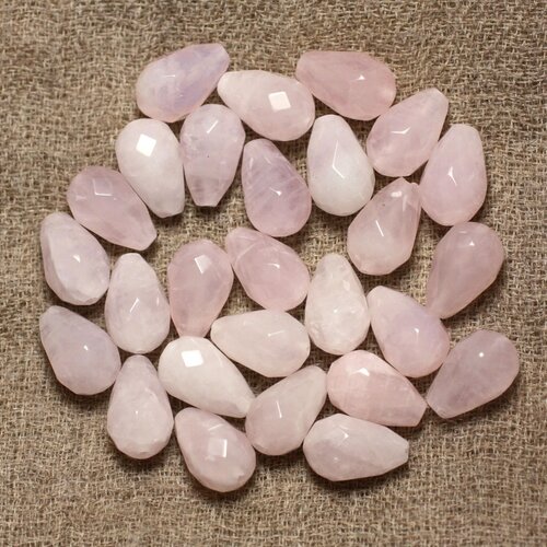 Fil 39cm 31pc env - perles de pierre - quartz rose gouttes facettées 12x8mm