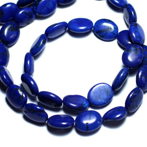 Fil 39cm 41pc env - perles de pierre turquoise synthèse ovales 9x7mm bleu nuit