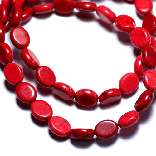 Fil 39cm 41pc env - perles de pierre turquoise synthèse ovales 9x7mm rouge