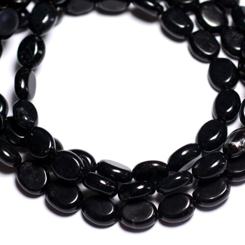 Fil 39cm 43pc env - perles de pierre turquoise synthèse ovales 9x7mm noir