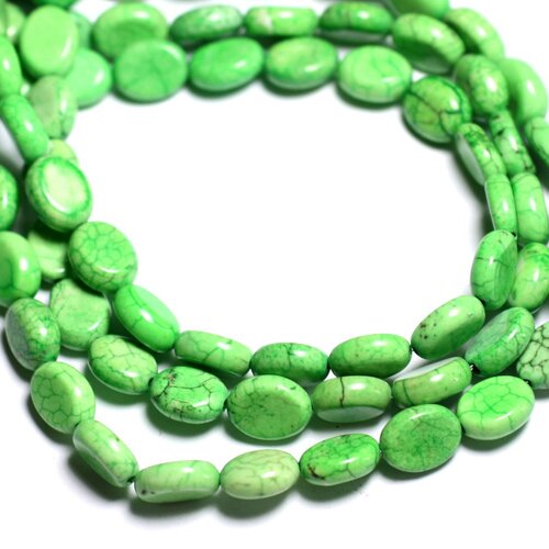 Fil 39cm 41pc env - perles de pierre turquoise synthèse ovales 9x7mm vert