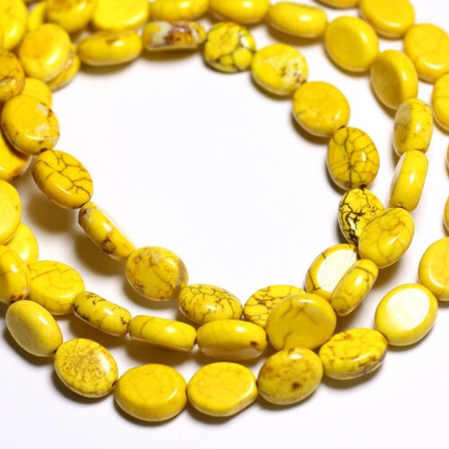 Fil 39cm 41pc env - perles de pierre turquoise synthèse ovales 9x7mm jaune