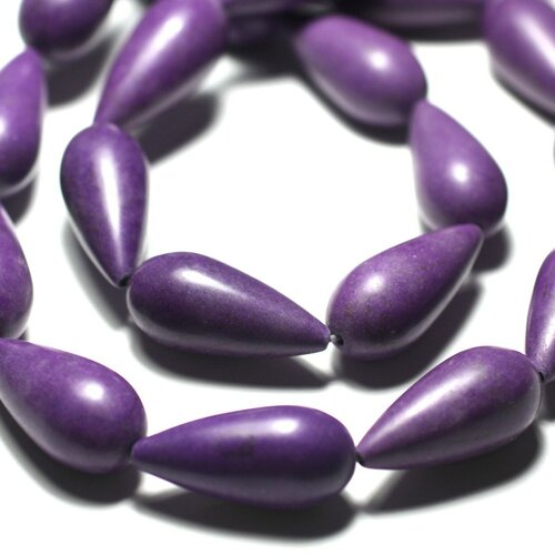 Fil 39cm 15pc env - perles de pierre turquoise synthèse gouttes 25x11mm violet