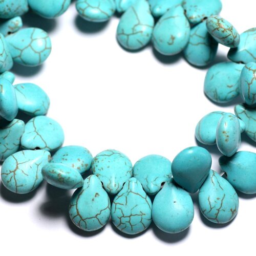 Fil 39cm 61pc env - perles de pierre turquoise synthèse gouttes 16x12mm bleu turquoise