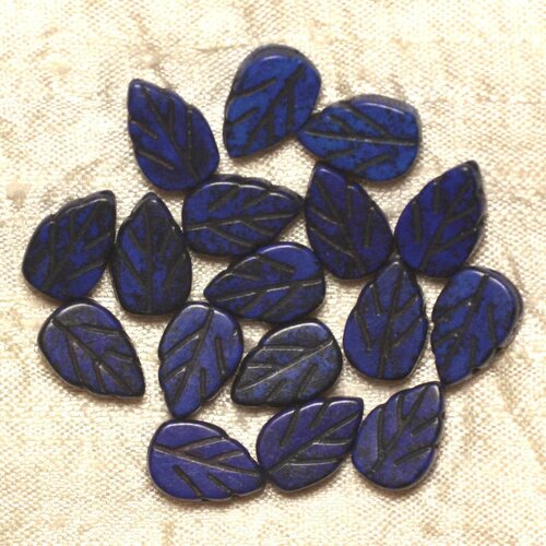 Fil 39cm 26pc env - perles de pierre turquoise synthèse feuilles 14mm bleu nuit