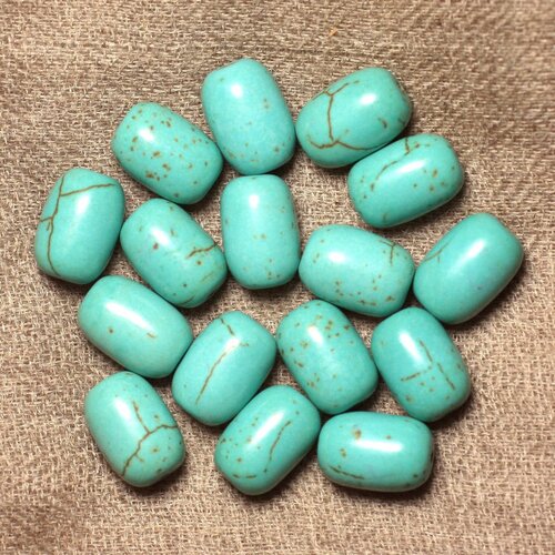 Fil 39cm 26pc env - perles de pierre turquoise synthèse tonneaux 14mm bleu turquoise