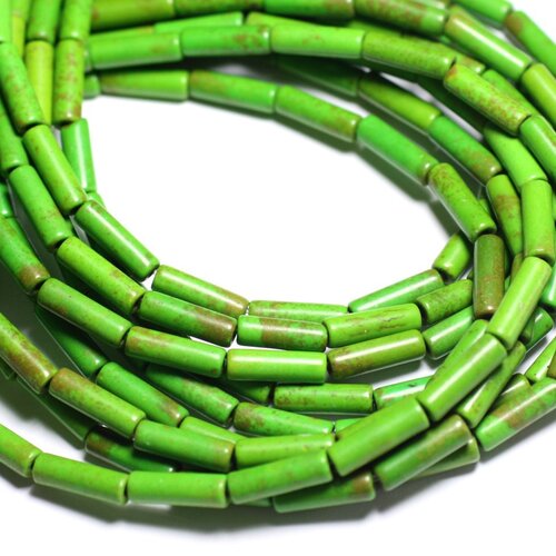 Fil 39cm 29pc env - perles de pierre turquoise synthèse tubes 13x4mm vert