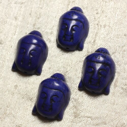 Fil 39cm 13pc env - perles de pierre turquoise synthèse bouddha 29mm bleu nuit