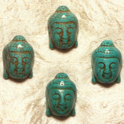 Fil 39cm 13pc env - perles de pierre turquoise synthèse bouddha 29mm bleu turquoise