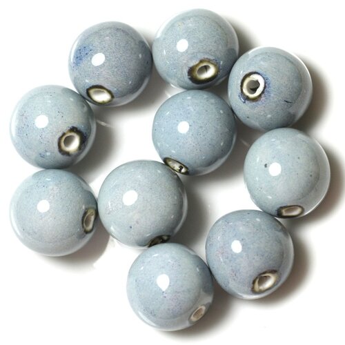 50pc - perles céramique porcelaine boules 18mm bleu clair ciel
