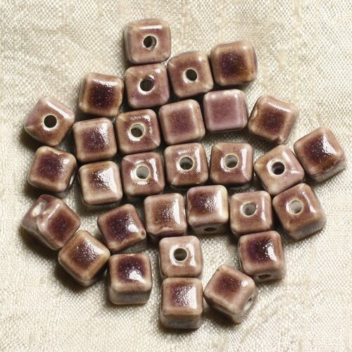 100pc - perles céramique porcelaine cubes 9-10mm marron violet rose