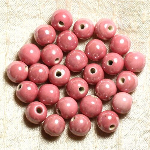 100pc - perles ceramique porcelaine boules 10mm rose corail peche