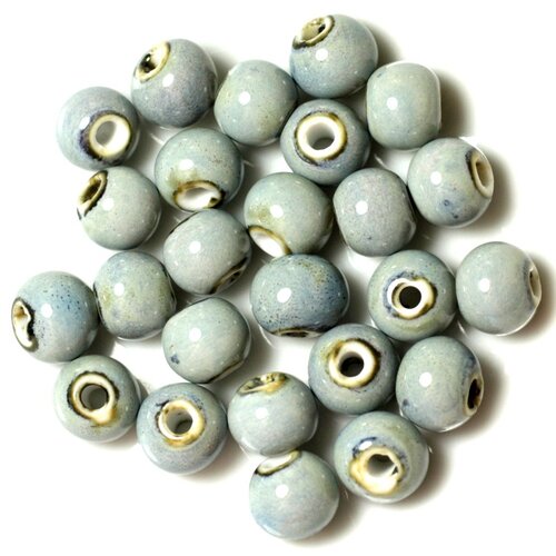 100pc - perles ceramique porcelaine boules 10mm bleu clair pastel