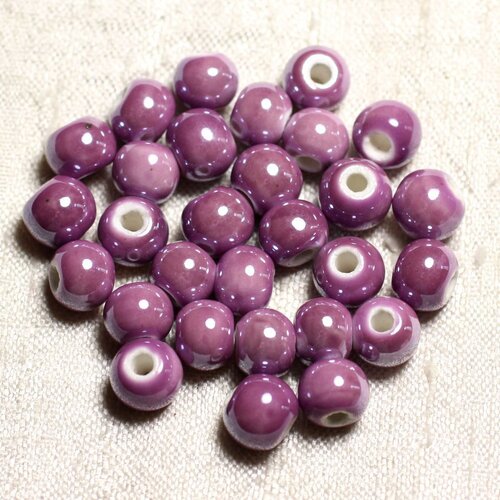 100pc - perles ceramique porcelaine boules 8mm violet rose mauve orchidée