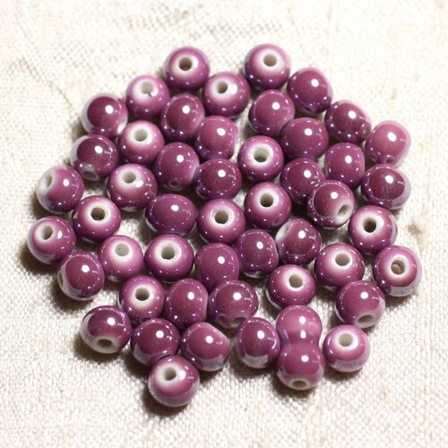 100pc - perles céramique porcelaine boules 6mm violet rose irisé