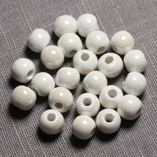 100pc - perles ceramique porcelaine boules 8mm blanc