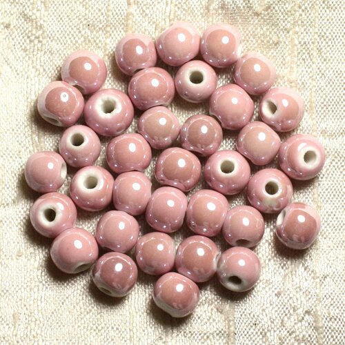 100pc - perles ceramique porcelaine boules 8mm rose clair poudre pastel