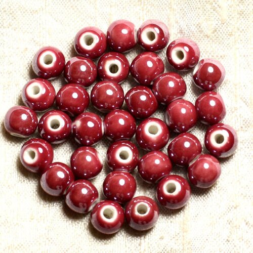 100pc - perles ceramique porcelaine boules 8mm rouge rose framboise