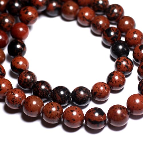 Fil 39cm 45pc environ - perles pierre - obsidienne acajou mahogany boules 8mm marron noir