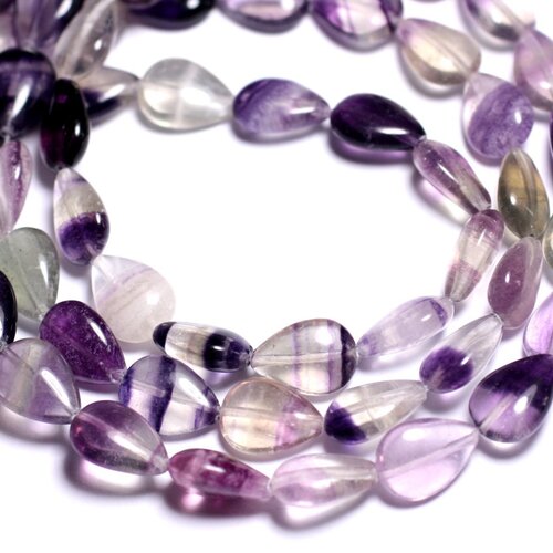 Fil 39cm 26pc env - perles de pierre - fluorite violette gouttes 14x10mm