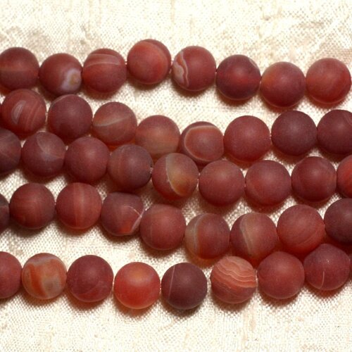 Fil 39cm 32pc env - perles de pierre - agate rouge mat givré boules 12mm