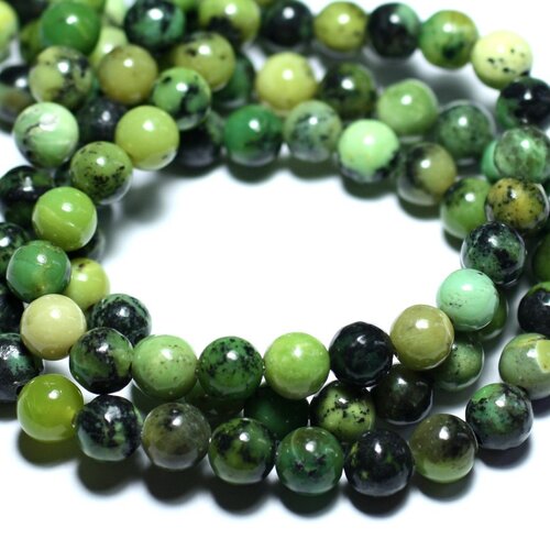 Fil 39cm 58pc environ - perles pierre - chrysoprase boules 6mm vert jaune olive kaki