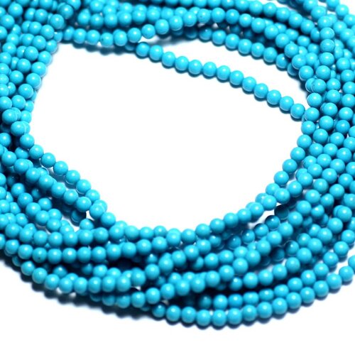 Fil 39cm 180pc env - perles de pierre turquoise synthèse reconstituée boules 2mm bleu turquoise